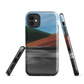 Phone case with abstract red, green, and blue heat wave landscape design.
