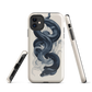 Phone case with black python and smoke design on cream background