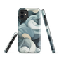 Phone case with abstract swirling ocean waves in blue and cream