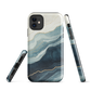 An elegant abstract phone case inspired by layered coastal forms in blue and teal tones.