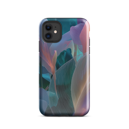 Abstract pastel botanical designer phone case in pink, lilac and teal tones with soft flowing floral textures