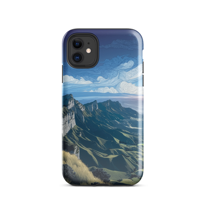 Te Mata Peak designer phone case with Hawke’s Bay cliffs, rolling green hills and dramatic swirling sky