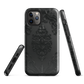 Black embossed damask phone case with gothic baroque pattern.