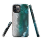 Ocean wave phone case with abstract beach design in teal and white, by NZ artist Ben Hart.