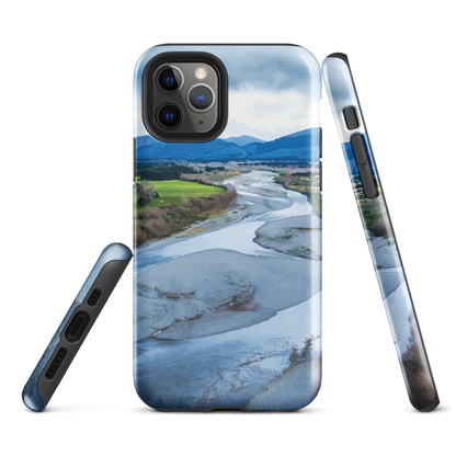 Waiohine phone case featuring artwork of New Zealand’s braided riverbed landscape in the Wairarapa.