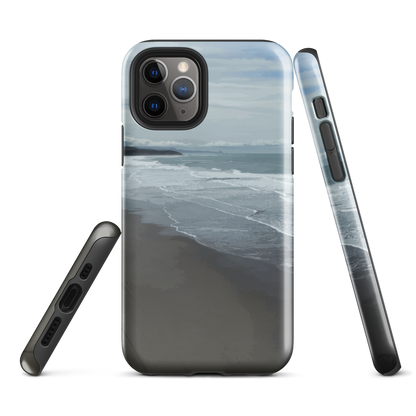 Phone case with a scenic photo of Riversdale Beach and ocean waves.