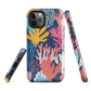 Colourful coral reef phone case design in pink, blue and yellow by NZ artist Ben Hart