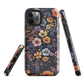 Phone case with colourful wildflowers on dark background, floral art design
