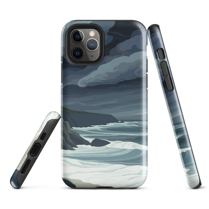 Phone case featuring moody Cape Kidnappers coastline with crashing waves and dark skies