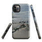 Phone case with artwork of Riversdale Beach, Masterton – rocks, waves and sky by NZ artist Ben Hart.