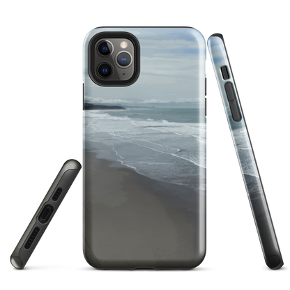 Phone case with a scenic photo of Riversdale Beach and ocean waves.