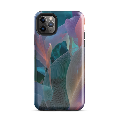 Abstract pastel botanical designer phone case in pink, lilac and teal tones with soft flowing floral textures