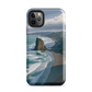 Piha Beach Lion Rock designer phone case with turquoise waves and dramatic NZ coastline