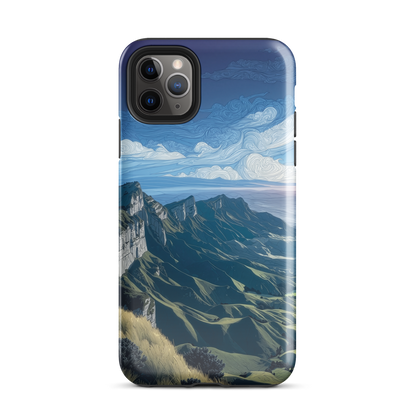 Te Mata Peak designer phone case with Hawke’s Bay cliffs, rolling green hills and dramatic swirling sky