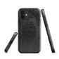 Black embossed damask phone case with gothic baroque pattern.