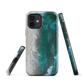 Ocean wave phone case with abstract beach design in teal and white, by NZ artist Ben Hart.