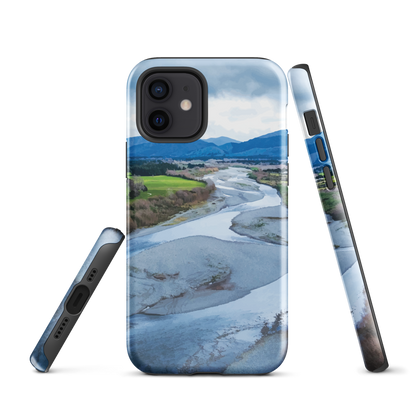 Waiohine phone case featuring artwork of New Zealand’s braided riverbed landscape in the Wairarapa.