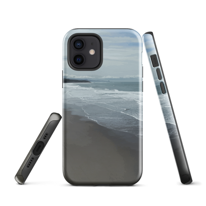 Phone case with a scenic photo of Riversdale Beach and ocean waves.