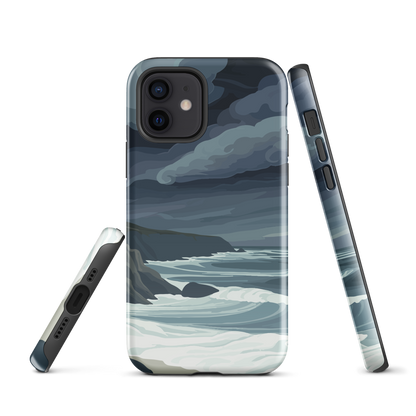 Phone case featuring moody Cape Kidnappers coastline with crashing waves and dark skies
