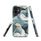 Phone case with abstract swirling ocean waves in blue and cream