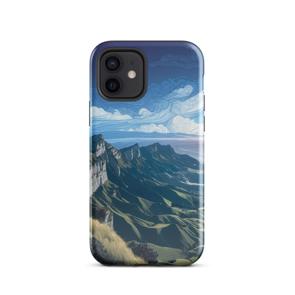 Te Mata Peak designer phone case with Hawke’s Bay cliffs, rolling green hills and dramatic swirling sky