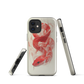 Phone case with red snake design on a cream background, coiled in smoky detail. Bold artwork by NZ designer Ben Hart.