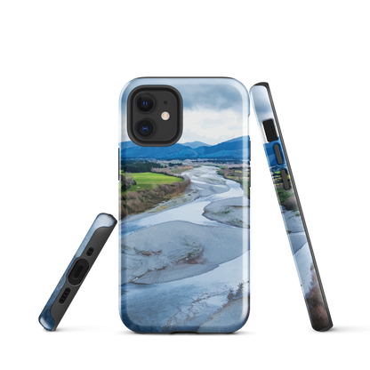 Waiohine phone case featuring artwork of New Zealand’s braided riverbed landscape in the Wairarapa.