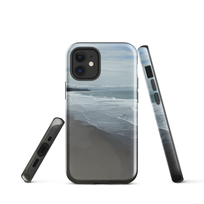 Phone case with a scenic photo of Riversdale Beach and ocean waves.