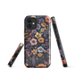 Phone case with colourful wildflowers on dark background, floral art design