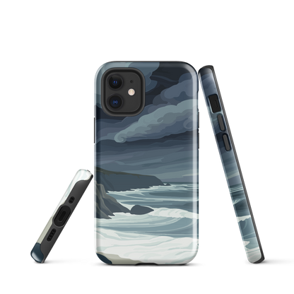 Phone case featuring moody Cape Kidnappers coastline with crashing waves and dark skies