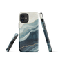 An elegant abstract phone case inspired by layered coastal forms in blue and teal tones.