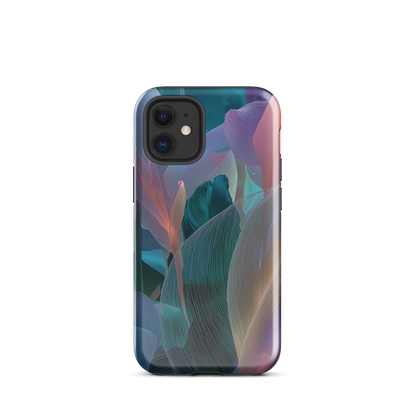 Abstract pastel botanical designer phone case in pink, lilac and teal tones with soft flowing floral textures