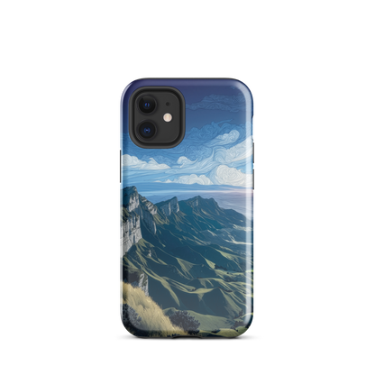 Te Mata Peak designer phone case with Hawke’s Bay cliffs, rolling green hills and dramatic swirling sky