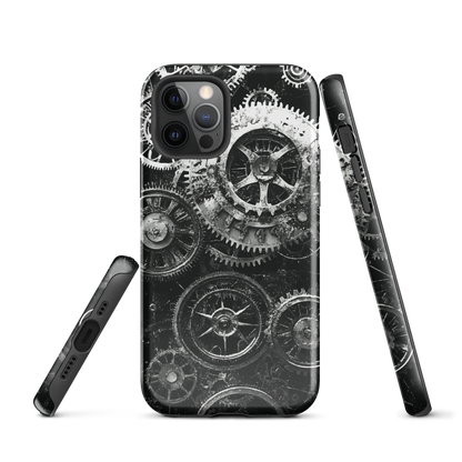 'Clockwork' iPhone phone case, a stunning fusion of gears, cogs, and vintage industrial charm. Inspired by the beauty of classic timepieces and steampunk aesthetics.