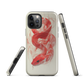 Phone case with red snake design on a cream background, coiled in smoky detail. Bold artwork by NZ designer Ben Hart.