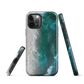 Ocean wave phone case with abstract beach design in teal and white, by NZ artist Ben Hart.