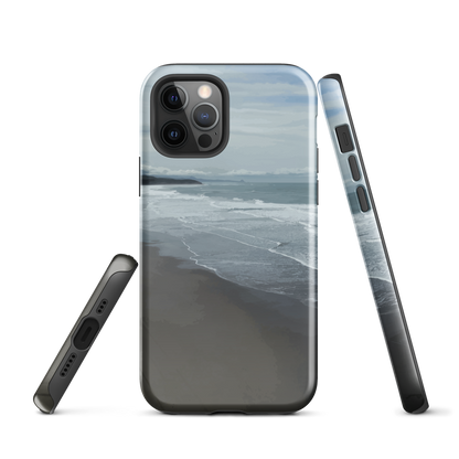 Phone case with a scenic photo of Riversdale Beach and ocean waves.