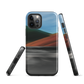 Phone case with abstract red, green, and blue heat wave landscape design.