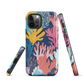 Colourful coral reef phone case design in pink, blue and yellow by NZ artist Ben Hart