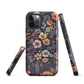 Phone case with colourful wildflowers on dark background, floral art design