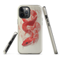 Phone case with red snake design on a cream background, coiled in smoky detail. Bold artwork by NZ designer Ben Hart.