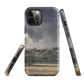 Designer phone case with NZ landscape painting of Te Hauke and cloudy skies by Ben Hart.