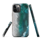 Ocean wave phone case with abstract beach design in teal and white, by NZ artist Ben Hart.