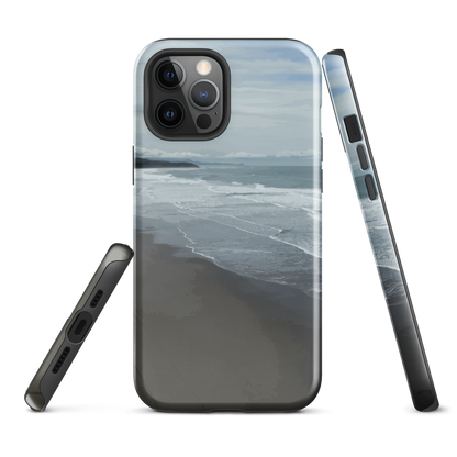 Phone case with a scenic photo of Riversdale Beach and ocean waves.