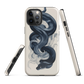 Phone case with black python and smoke design on cream background