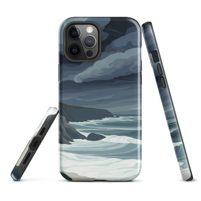 Phone case featuring moody Cape Kidnappers coastline with crashing waves and dark skies