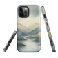 Phone case with soft mountain and valley design in misty green, blue, and golden tones