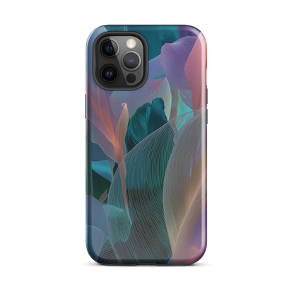 Abstract pastel botanical designer phone case in pink, lilac and teal tones with soft flowing floral textures