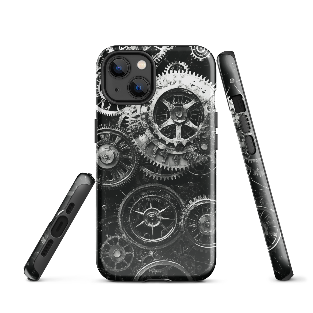 'Clockwork' iPhone phone case, a stunning fusion of gears, cogs, and vintage industrial charm. Inspired by the beauty of classic timepieces and steampunk aesthetics.