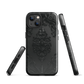 Black embossed damask phone case with gothic baroque pattern.
